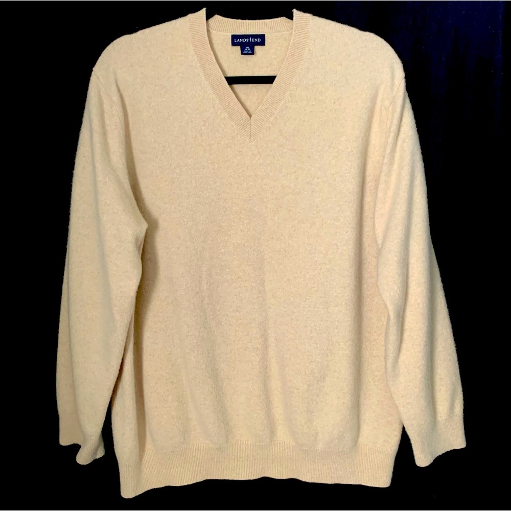 Lands’ End 100% Cashmere Cream V-Neck Sweater